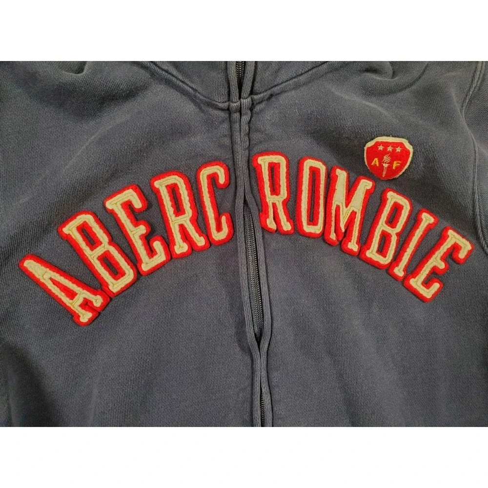 VTG Y2K Abercrombie & Fitch Jacket Mens Large Navy Varsity Bomber Zip Up Patch